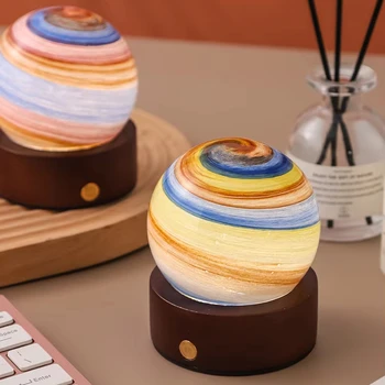 Walnut Color LED Night Lamp with Luminous Shade Glass 3D Name Star Bedside Lamp Home Lighting for Bedroom December Order