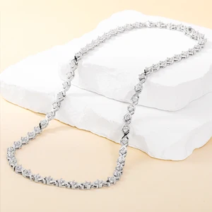 Keiyue Unisex High Quality 925 Sterling Silver Cubic Zirconia Tennis Chain Necklace Fashionable Design Silver for Weddings Gift