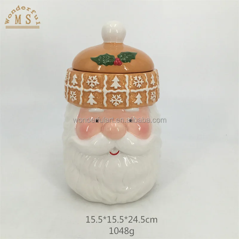 Santa claus shaped ceramic jar Christmas food storage porcelain canister festival gift