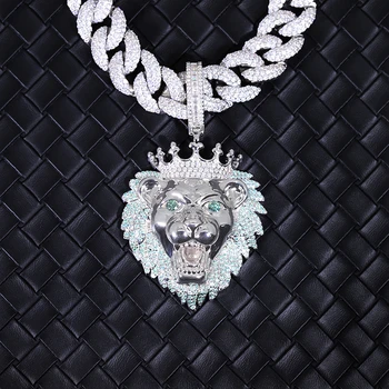 RTS Lion Head king crown Shape Custom Jewelry 925 Silver Gold Plated Fully Iced Out VVS Moissanite Diamond Cuban Pendant