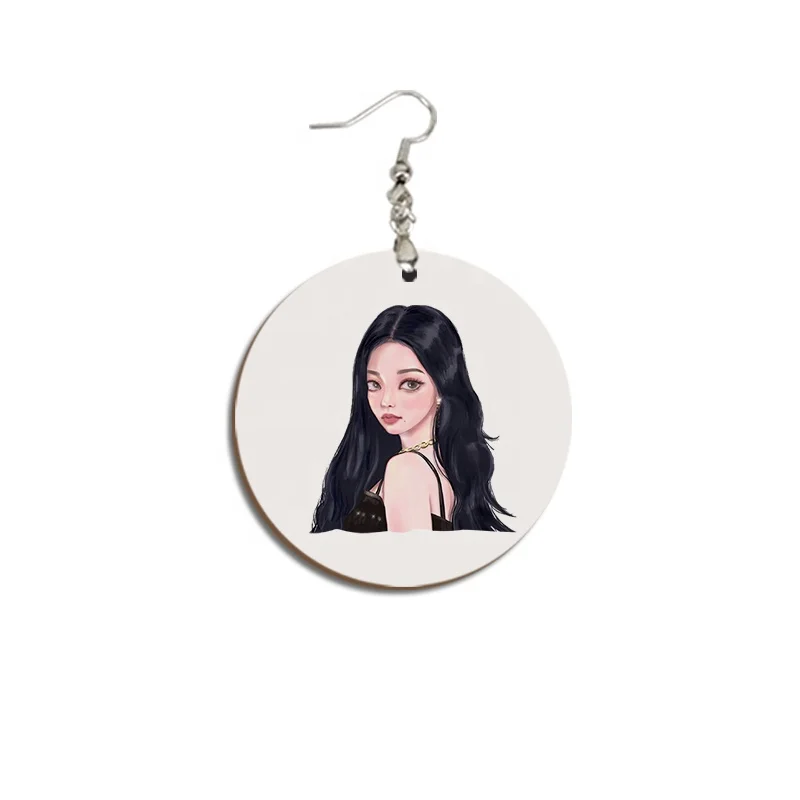 Custom Design Wood Circle Earring Sublimation Blank MDF Round Earrings