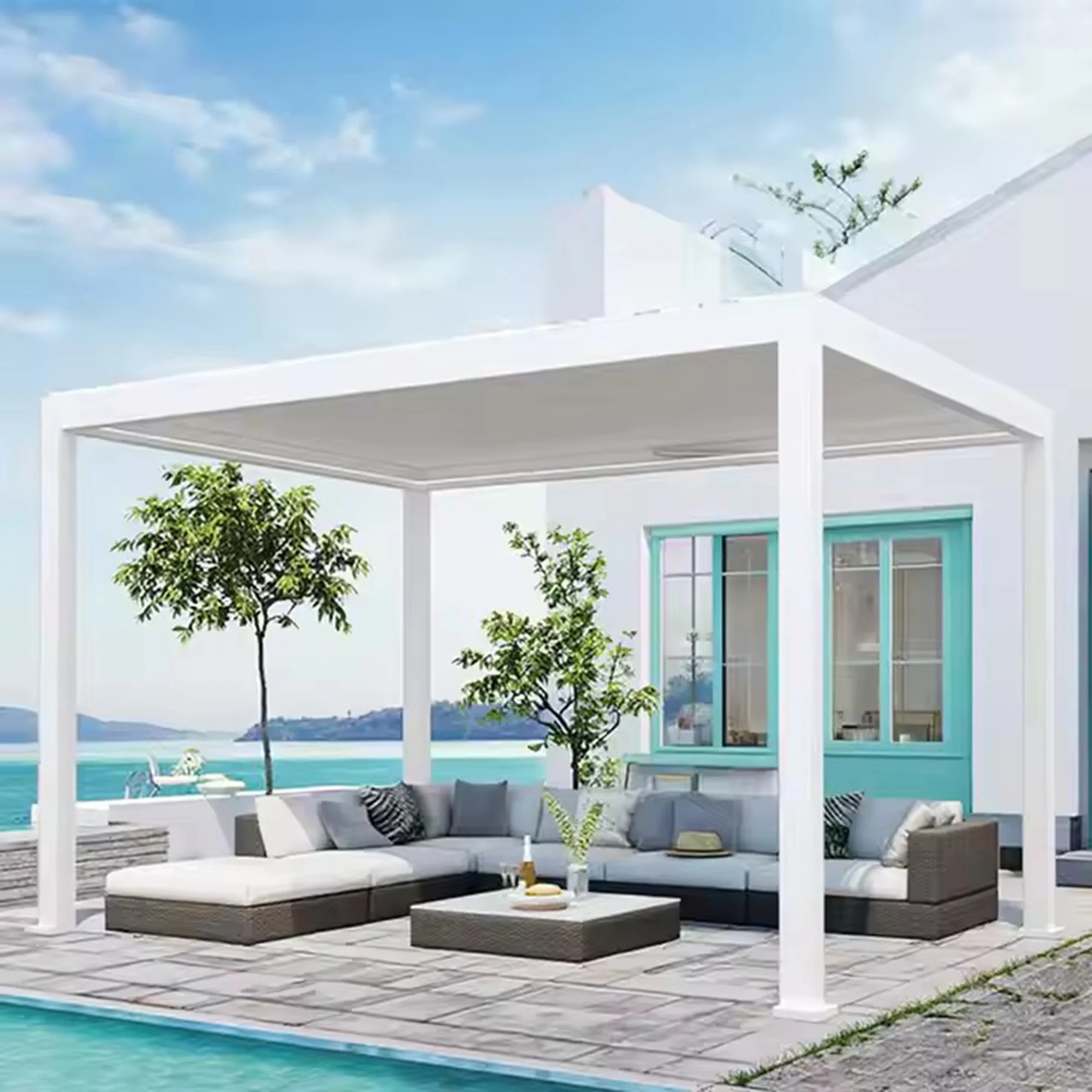 Customizable Bioclimatic Aluminum Louvered Pergola Gazebo Pavilion Motorised Automatic Outdoor Kitchen for Patio Backyard