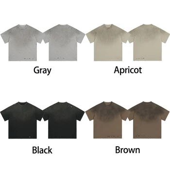 Zewu 2025 Summer Men's Spray-Dyed Distressed Washed Short Sleeve T-Shirt - Ins Loose Vintage StreetwearT