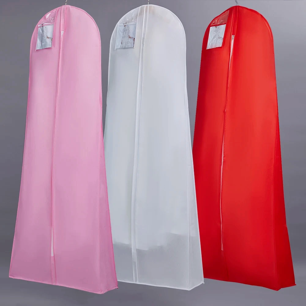 Wholesale Custom Extra Long Non-Woven Garment Bag for Pink Wedding Dress  Foldable Bridal Suit Storage Cover