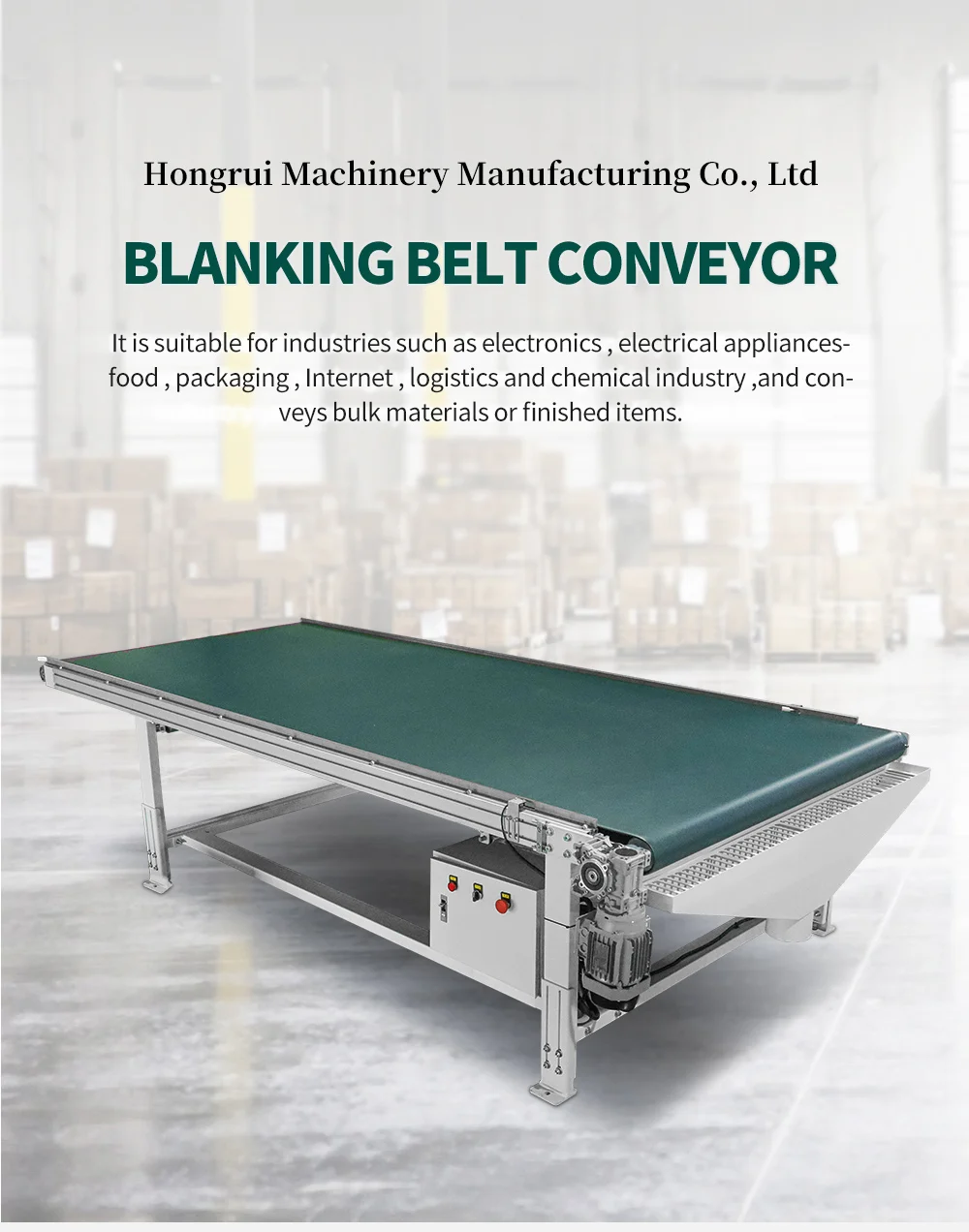 Hongrui adjustable speed belt conveyor flat belt conveyor blanking machine details