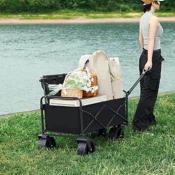 Factory direct selling wagon 9cm wide wheel outdoor camping convertible folding trolley with brake