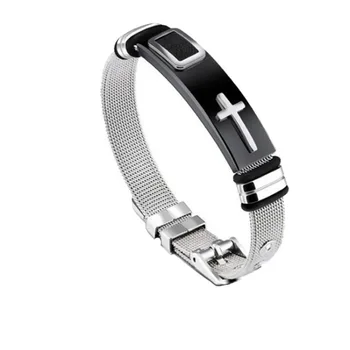 Stainless steel cross christian mesh bracelet men