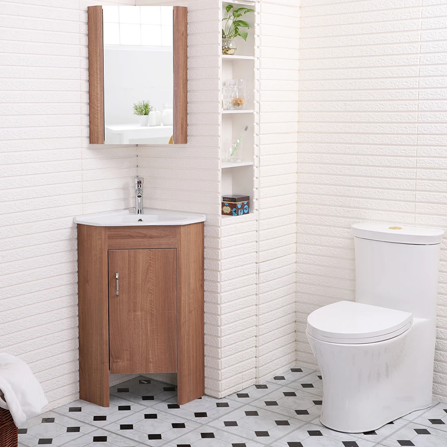 New Free Standing Pvc Corner Bathroom Corner Cabinet with Mirror