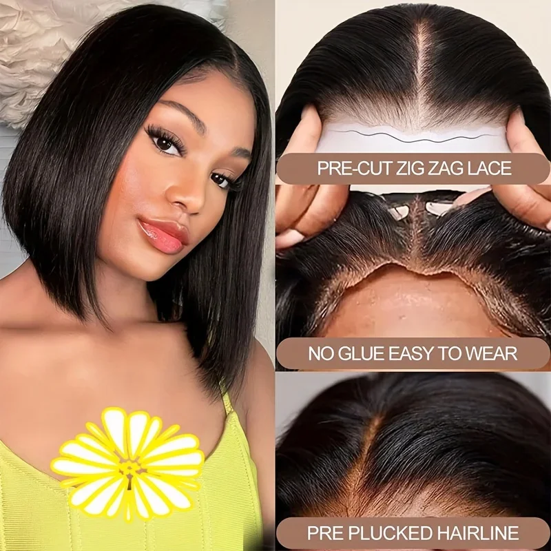 Bob Wig Human Hair Glueless Wigs Pre Plucked Lace Front 180% Density_voghion.com
