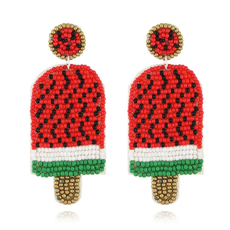 Summer Handmade Seed Bead Fruit Drop Earrings Jewelry for Women Girls