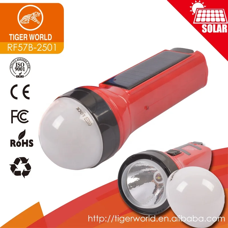 Lampe Torche Solaire & à Manivelle - Rechargeable, étanche - Pour Camping, Randonnée, Urgence - Avec Mousqueton