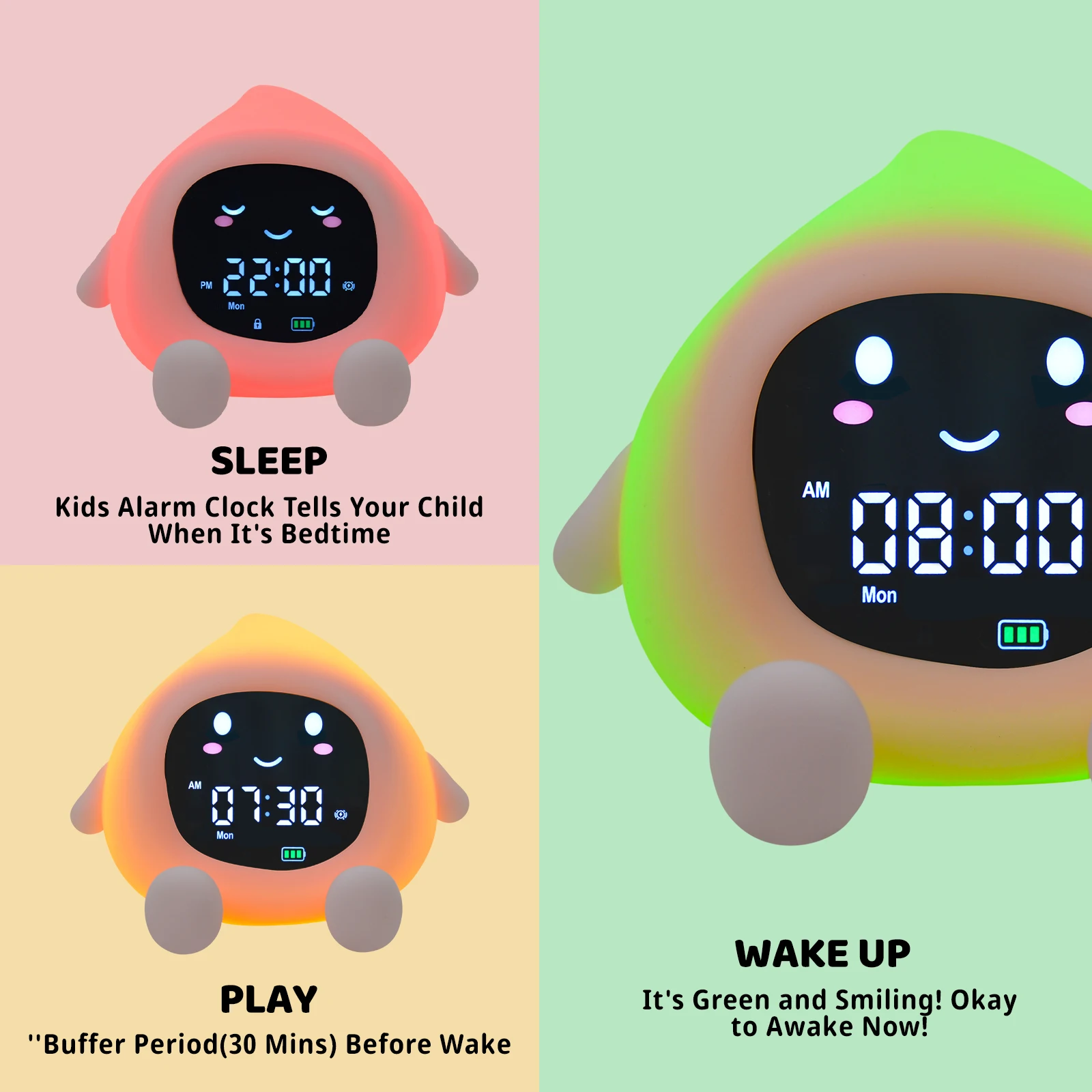 Cute Cartoon Fruit Shape Digital Alarm Clock Stay in Bed Sleep Training Clock OK to Wake Alarm Clock With Night Light for Kids