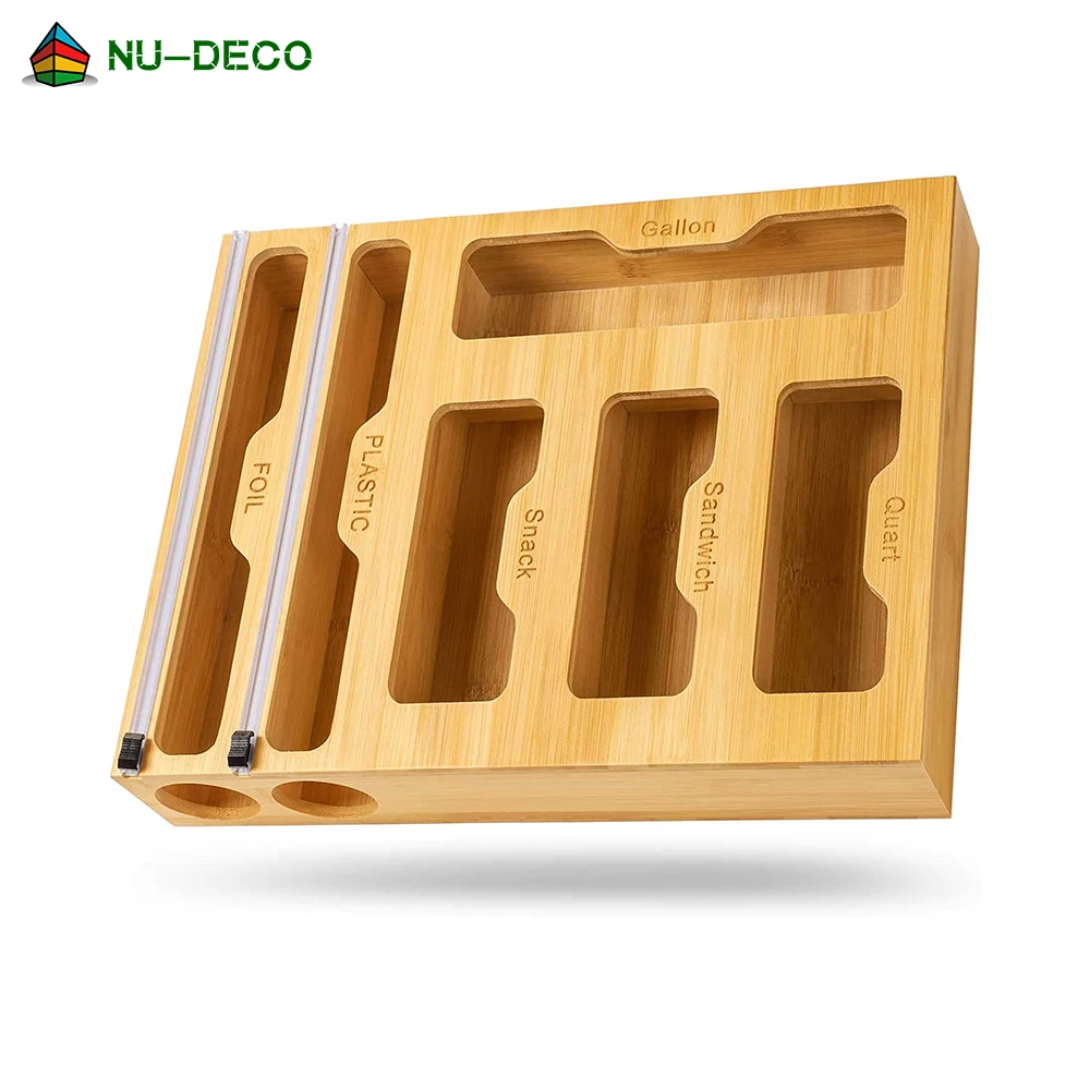 6 In 1 Bamboo Wooden Ziplock Bag Organizer With Foil Wrap Cutter Buy