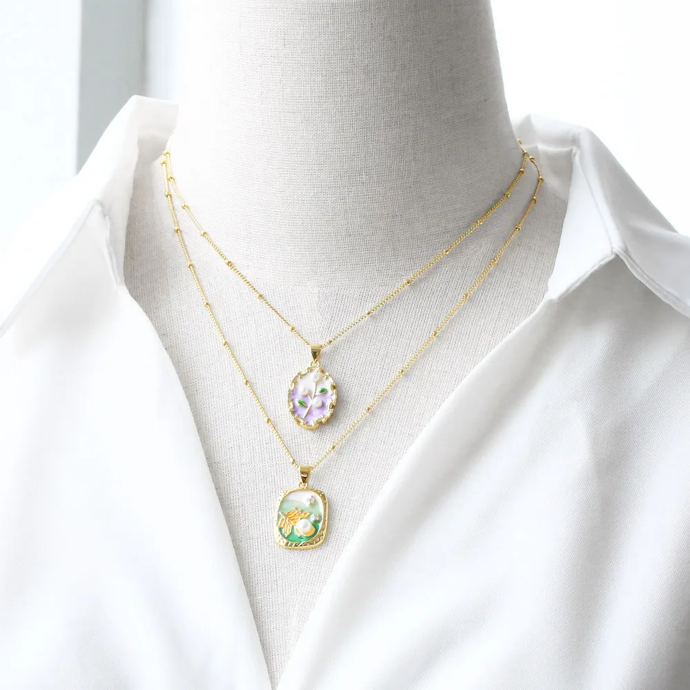 Elegant Oil Painting Necklace with Pearl Pendant