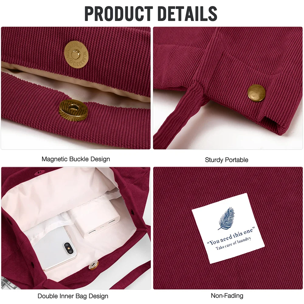 Corduroy Tote Bag Student Corduroy Shoulder Shopping Bag Custom