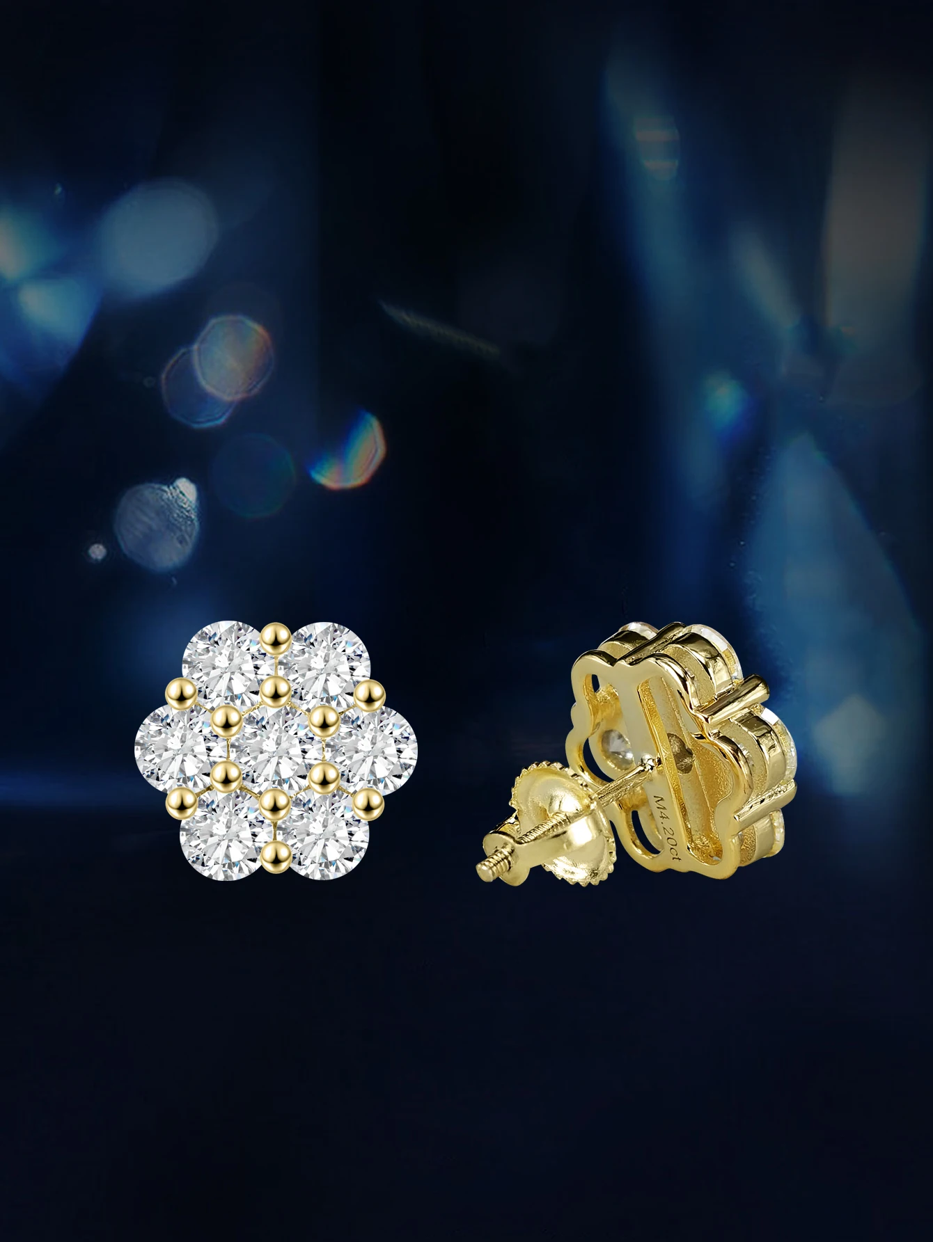 Orecchini a lobo fiore in argento 925 con moissanite per uomo_voghion.com
