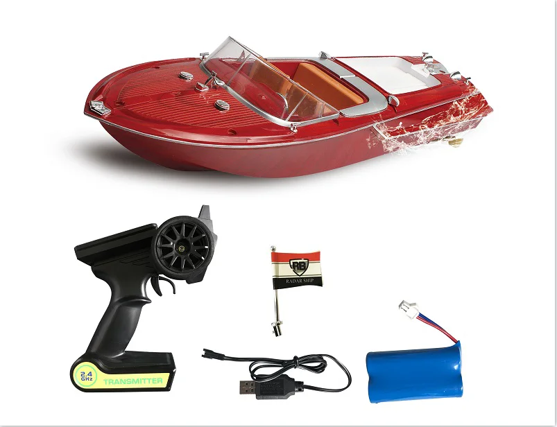 2.4g 25km/h Vintage Remote Control Boat Toys Rc Wood Grain High Speed Boat Toy Kids Outdoor