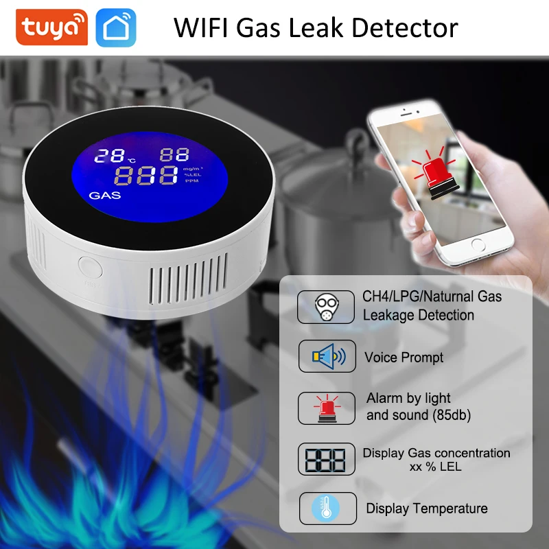 Wifi Smart Natural Gas Alarm Sensor with LCD Display - HiMojo