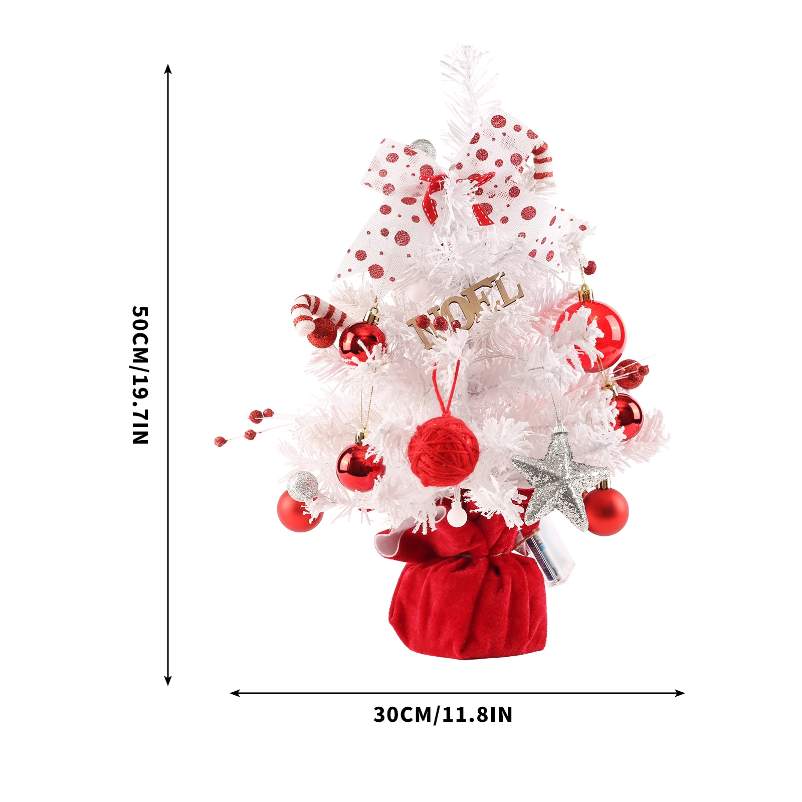 Table Christmas Decorations Small Mini Christmas Tree with White Hanging Ornaments and Led Light Christmas Decoration Supplies