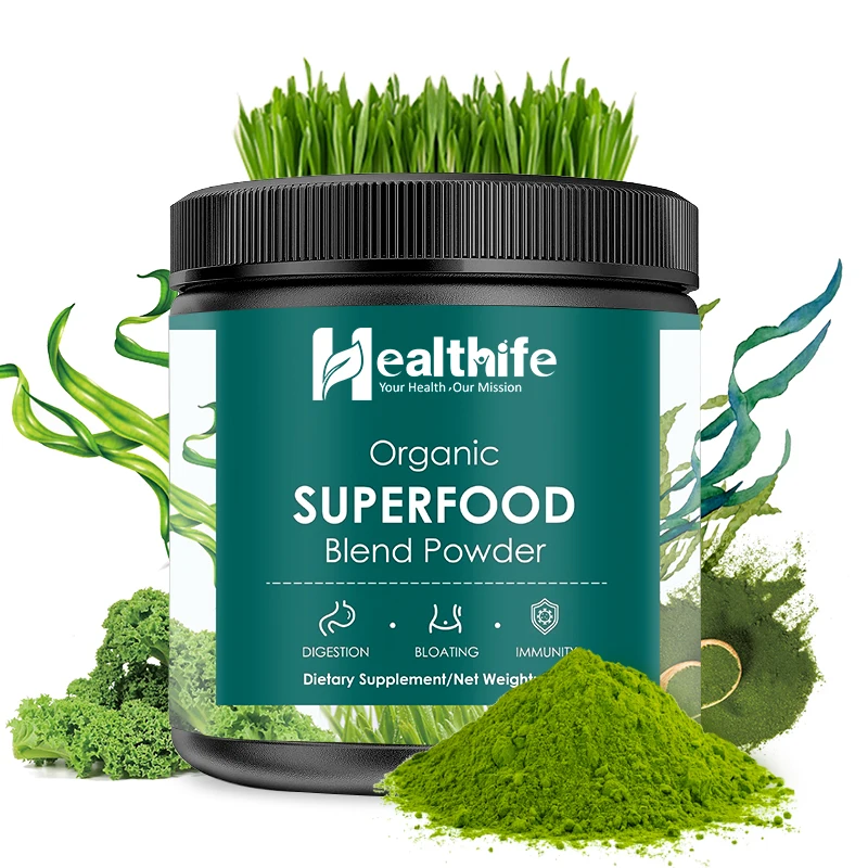 Oem Superfood Organic Spirulina Chlorella Wheatgrass Kale Blend Powder