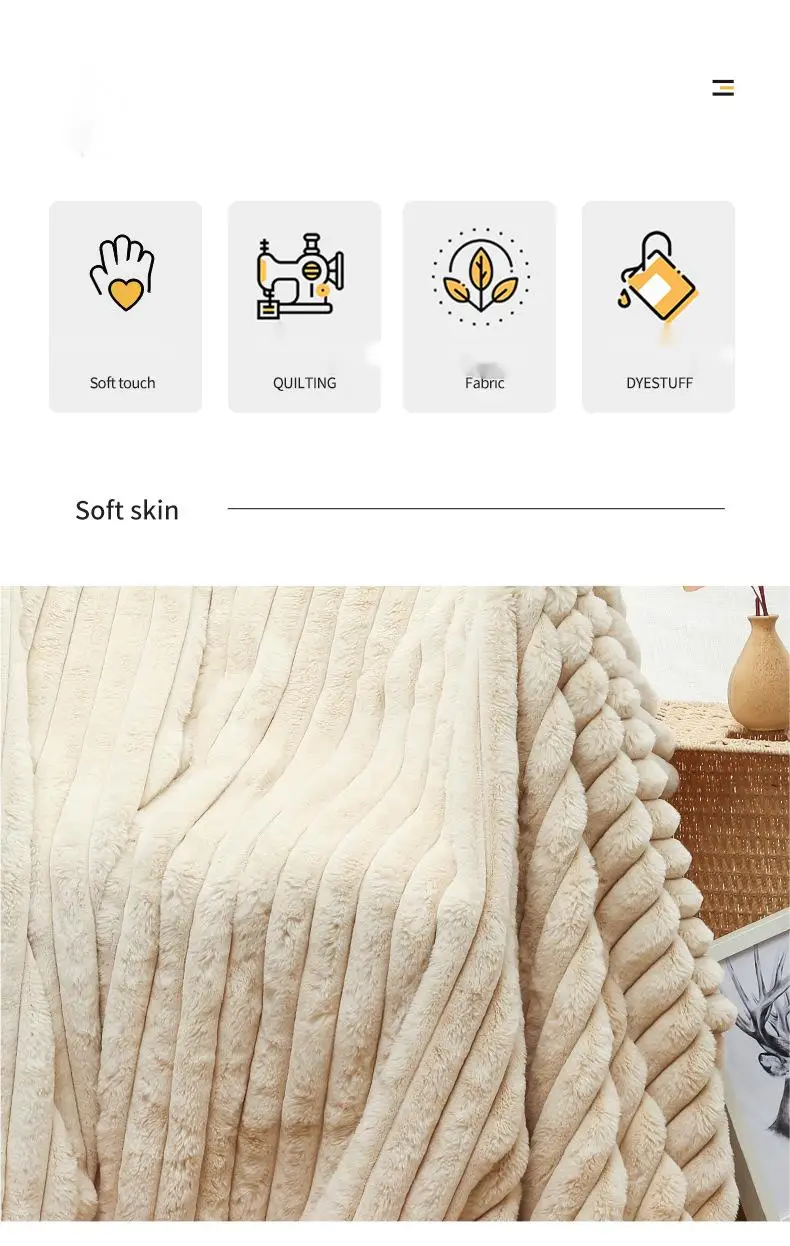 Luxury Super Soft Fax Fur  Solid  Throw 50*60 Inch small rabbit sliver dyed stripe Plush 100% Polyester Fleece Throw Blanket for factory