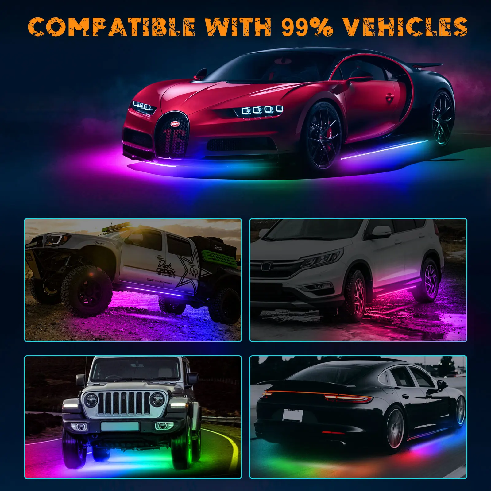 Auto Underbody Exterior Chasing Flow Rgb Led Strip Rainbow Chassis Neon
