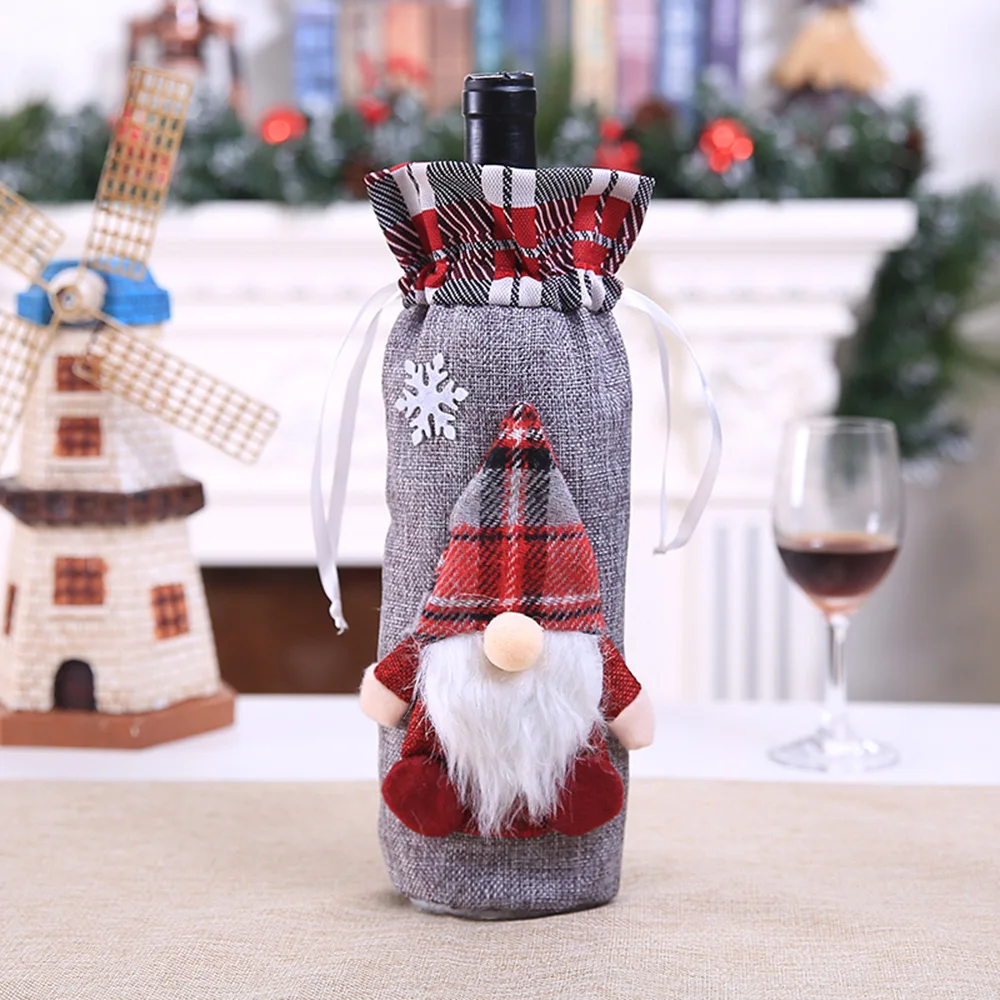 Gnome Faceless Christmas Wine Bottle Cover Bag Champagne Red Wine Bottle Set New Year 2023 Navidad Natale Decoration