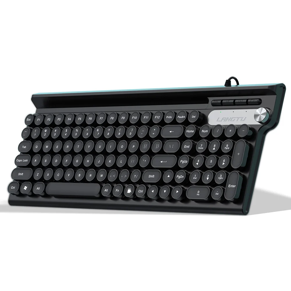 Keyboard Mouse Combos Round Keycaps Retro Punk Typewriter Style Silent USB Wired Gaming Keyboard for PC Laptop Desktop Computer