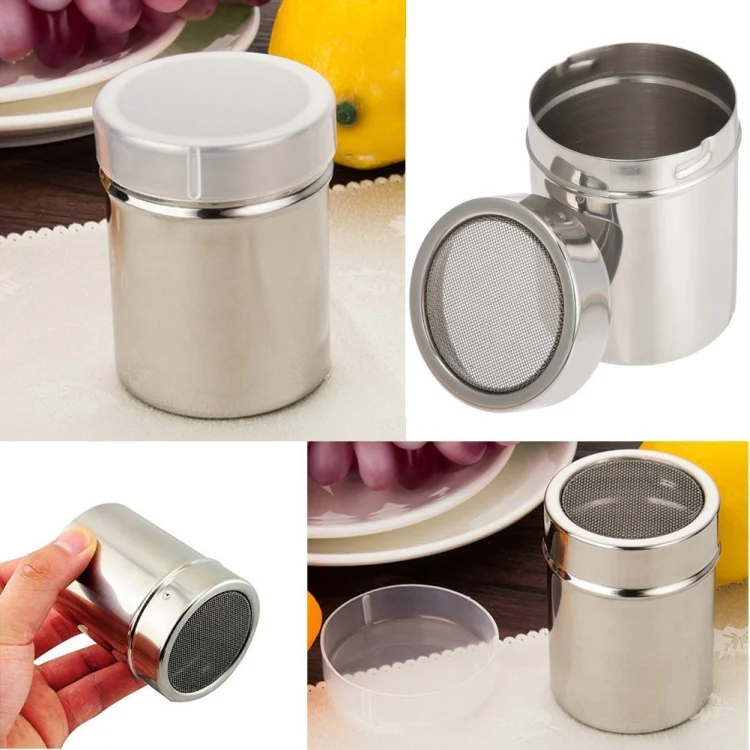 Shaker à Poudre Inox - Pour Sucre Glace, Cacao, Farine, Taille M (6.8x9cm), Couvercle Anti-poussière