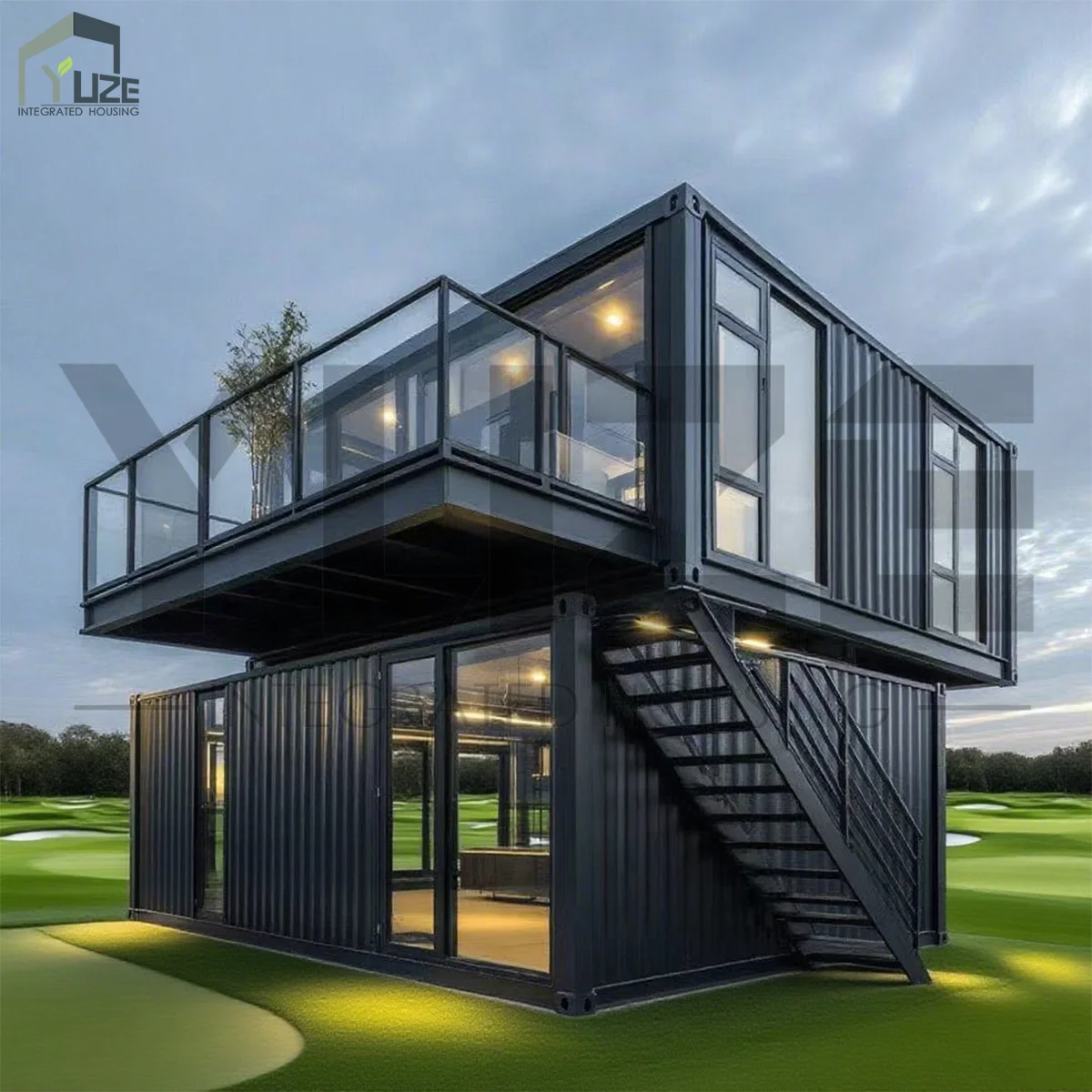 Customized Double-Layered Glass Balcony Container House for Commercial Office Building