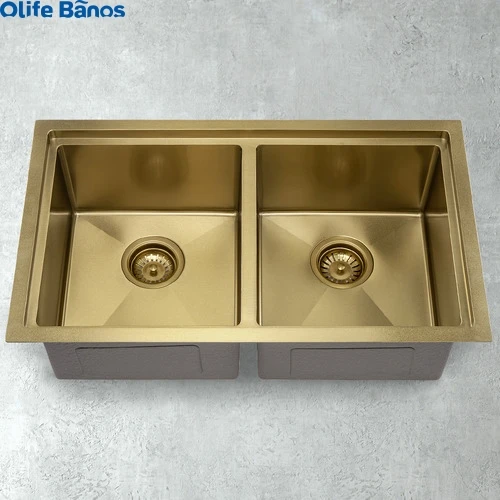 Whole Sale  CE Sus304 Stainless Steel   Rose Gold Under Mounted  Handmade Double Bowl Kitchen Sink With Accessories details