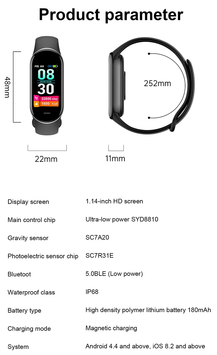 Hot Selling M8 tracker Blood Pressure Smart Bracelet Reloj ODM/OEM IP67 Waterproof Multiple Sport Smart Watch Band