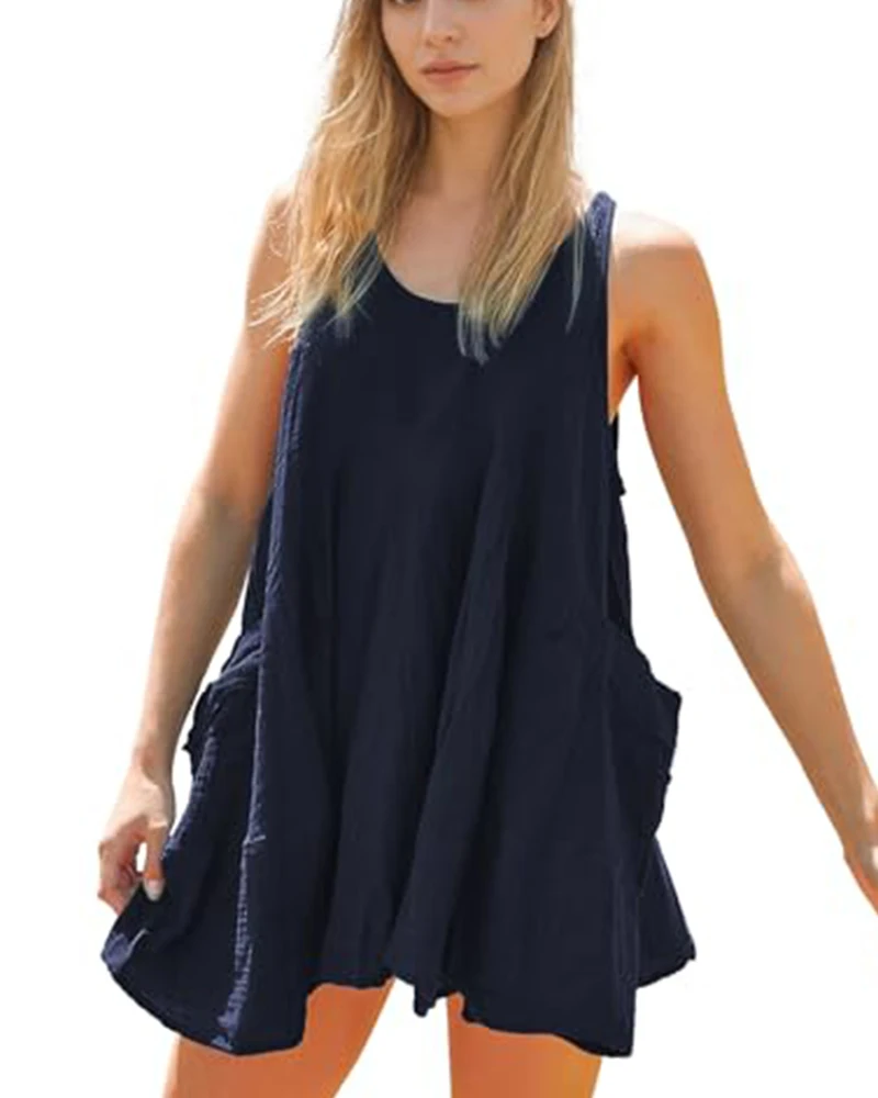 chinese dress ladies OLAPTA Women Summer Sleeveless Babydoll Mini Tank Dresses Loose Fit Scoop  Neck Ruched Short Dress with Pockets Party Clubwear（X-Small,Black at Amazon  Women's Clothing store