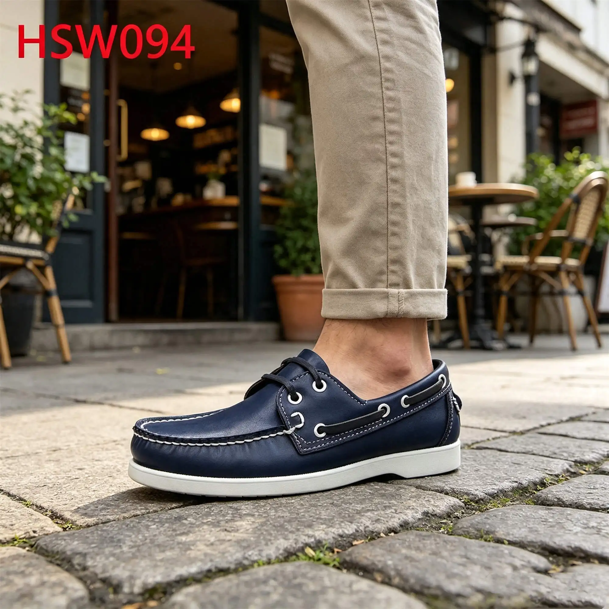ZYF,Spain Popular Lace up Style Lowest MOQ Dark Blue Hua Singh Boat Shoes City Sightseeing Moccasin Shoes with Two Eyelet HSW094
