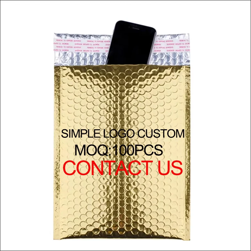 Factory Wholesale Padded Envelope Customized Logistics Packaging Printed Gold Metallic Foil Bubble Mailers with logo