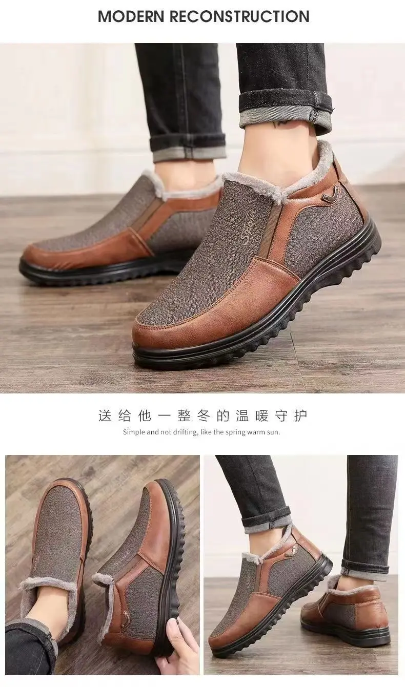 Soft Pu Sole Canvas Upper Extra Size Fur Lining Men's Flat Warm Winter