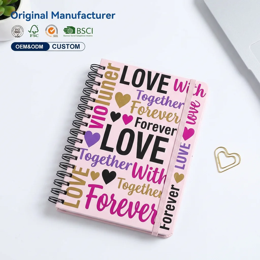 Buku Catatan Hardcover Tahan Lama LOVE Ukuran A5 dengan Tipografi, Buku Harian Alat Tulis untuk Hadiah Ulang Tahun, Perlengkapan Sekolah dengan Tali Elastis