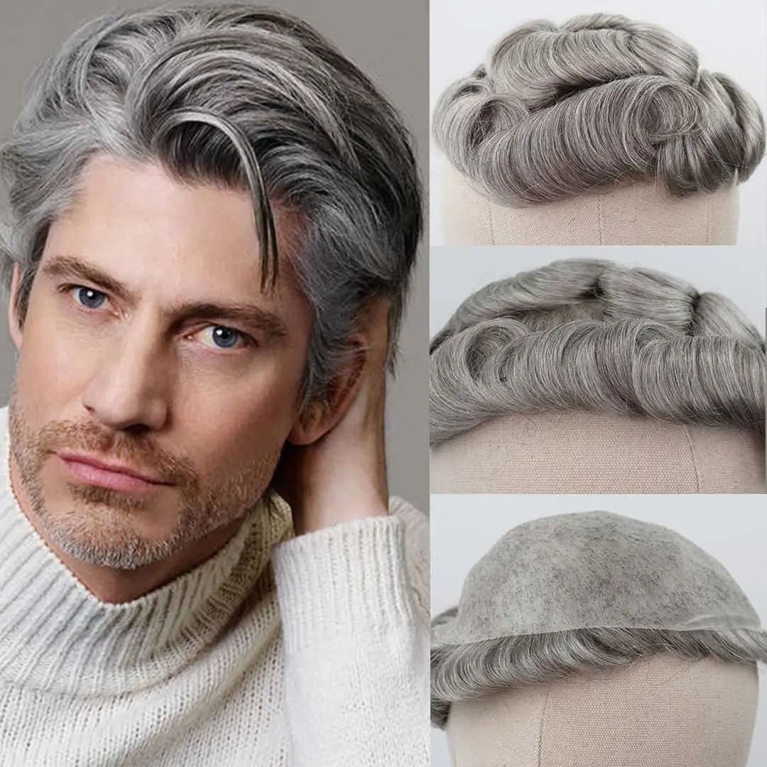 Grey Color Hair Toupee For Men,Indian Hair 1b With 80% White Hair Thin Pu  Base - Buy Grey Color Toupee For Men,Grey Hair Pieces,Full Pu Hair Toupee  Product on 