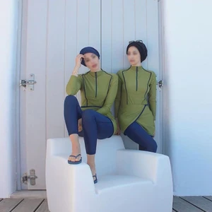 Brand High Quality Three Piece Pure Color Muslim Fashion Swimwear with Hijab Pants Breathable & Waterproof