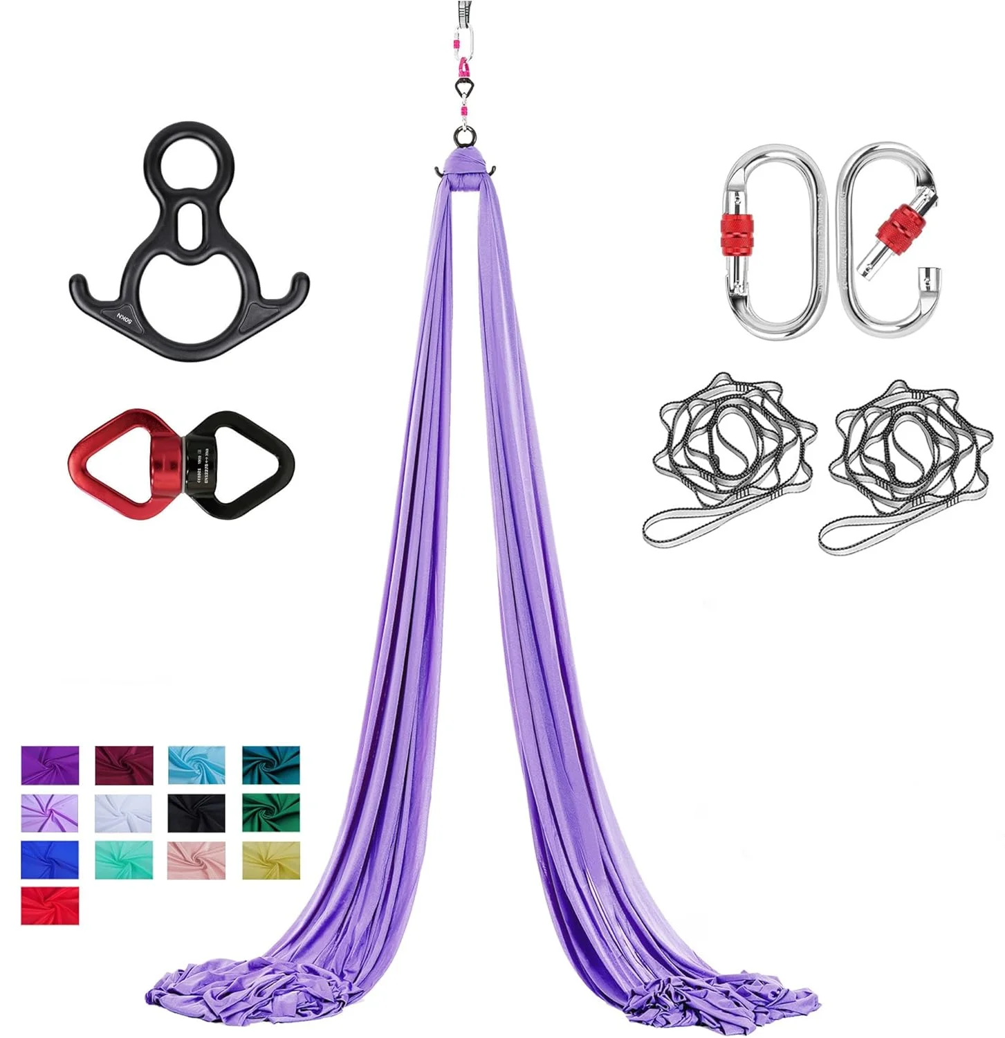 Amaca Yoga Swing 250x145 Cm In Nylon 210T, Altalena Anti-gravità Con Maniglie E Cinghie, Portata 250kg, Per Terapia Inversione, Fucsia - 3