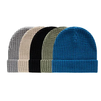 Plain Waffle Knit Hat Plain Winter Acrylic Toque Knit Cuffed Beanie Hat Cap Custom for Men