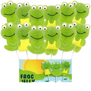 Individually Wrapped Green Apple Frog Jelly Lollipops Fruity Gummy Pops 12 Count for Party Favors or Gift Baskets