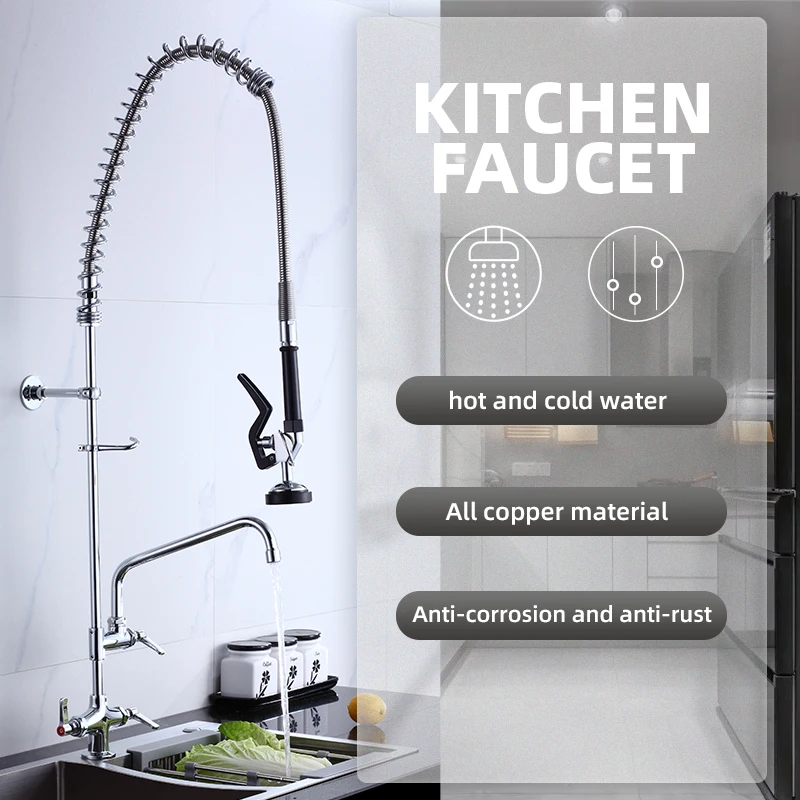 Commercial Spring Faucet Pre-rinse Spray Wall Mount Hot And Cold Mixer ...