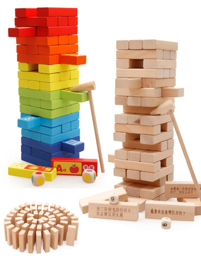 Классические Деревянные блоки для детей, игра Genda, деревянная Штабелируемая башня