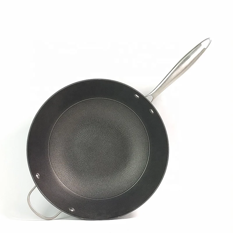 Source Non-stick lightweight cast iron wok with honeycomb design