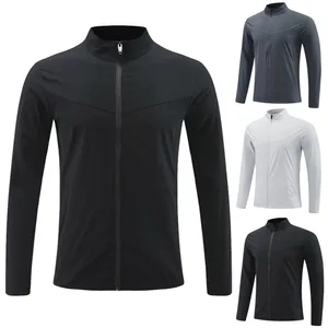 New Men's Long-sleeved Running Jacket with Full Zipper and Stand-up Collar for Basketball Fitness Training and Quick-drying