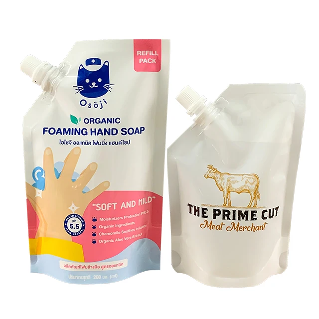 Custom Printed Plastic Bags Reusable Stand up Spout Pouch for Liquid Hand Wash Packaging
