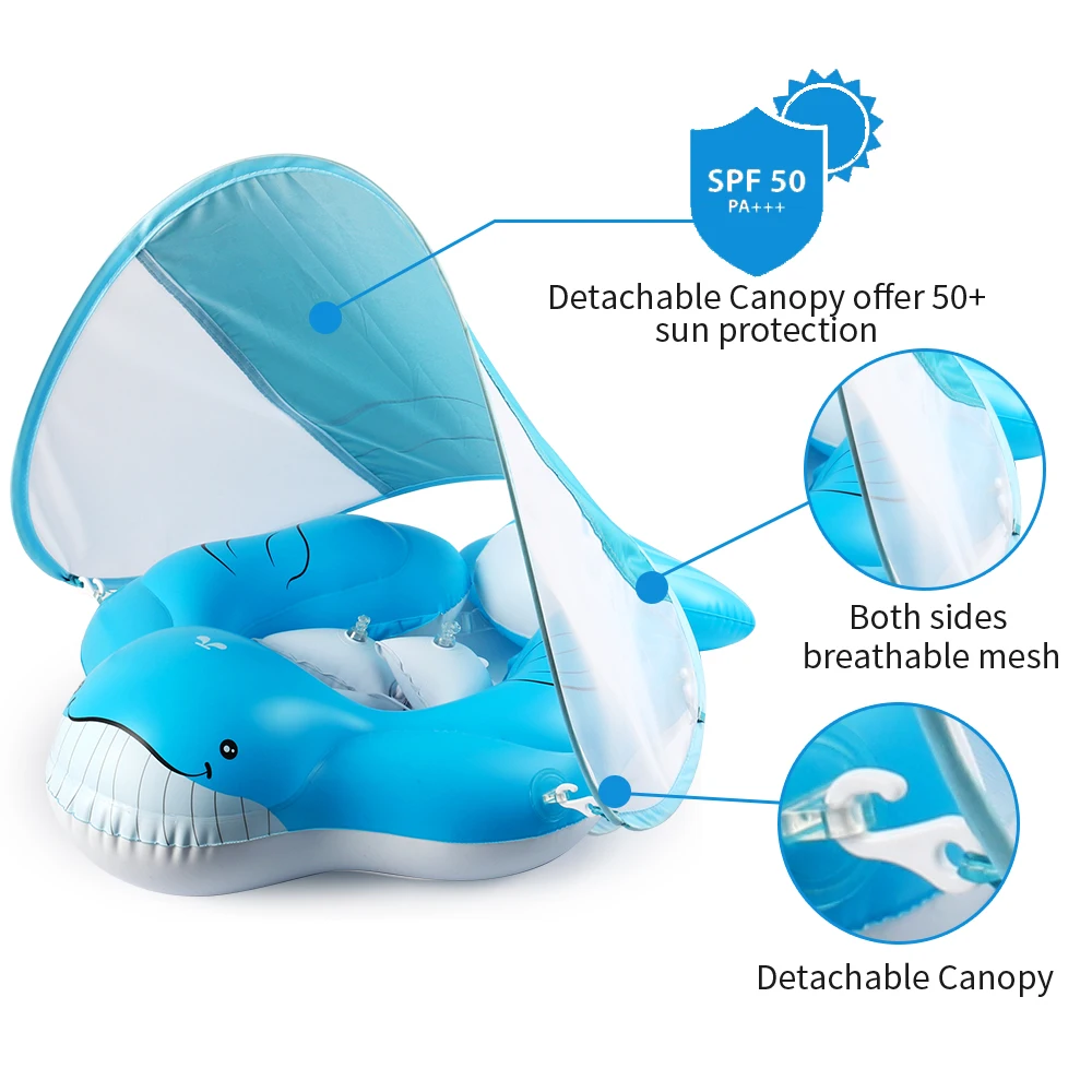 Cartoon Whales Animal Shape Baby Float For Pool With Sunshade Canopy
