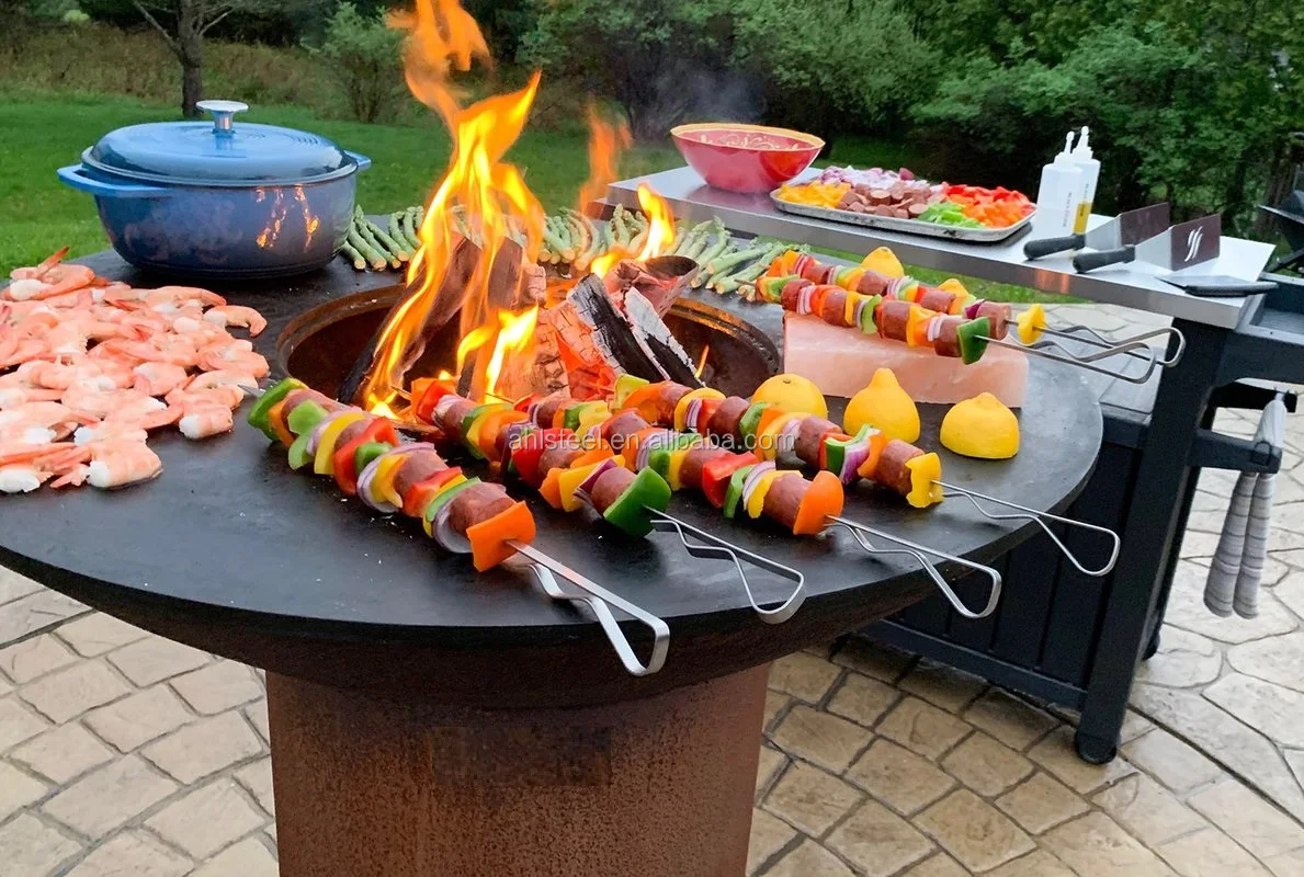 Circle Plancha Cooking Fire Pit Corten Steel Bbq /garden Barbecue