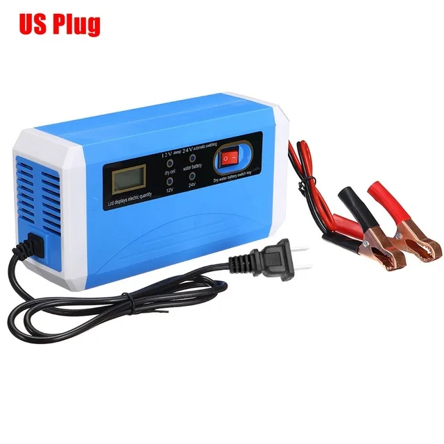Car Battery Charger 12V/24V 10A for Motorcycle & Car OTP/OVP Protected Lead-Acid Battery SCP Function Electric Fireproof Design